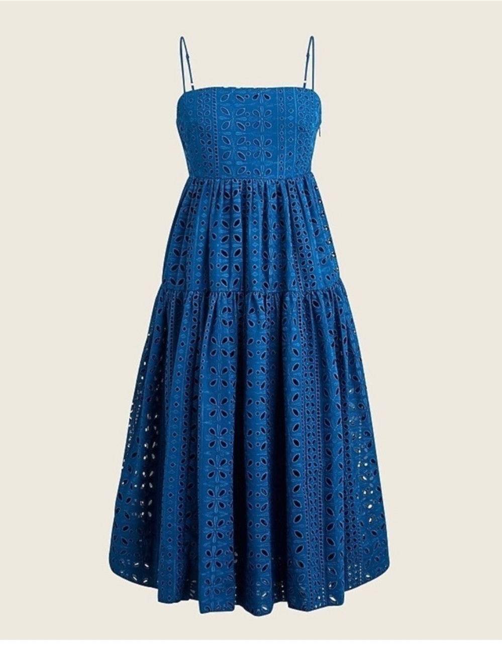 J. Crew Blue Eyelet Midi Sundress with Spaghetti Straps